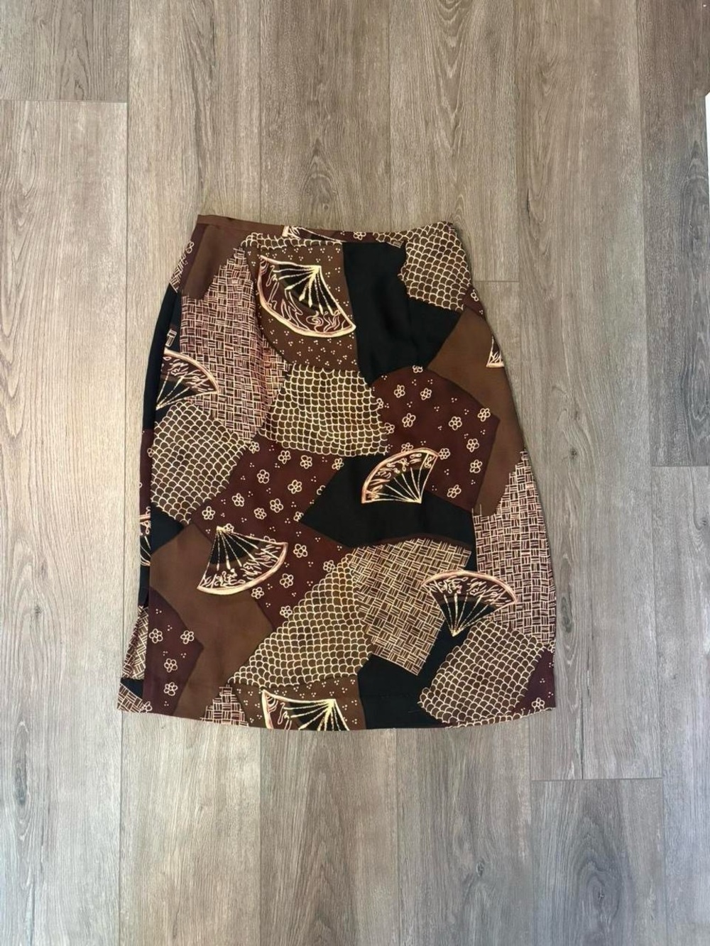 Requirements Women’s Patchwork Print A-Line Skirt in Brown and Black, Size M